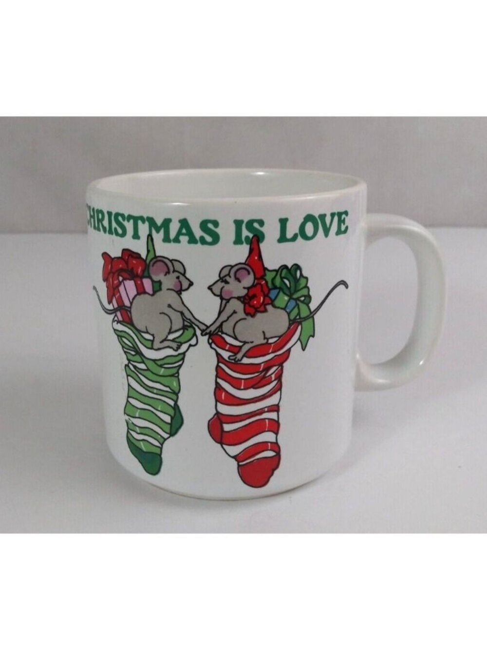 Vintage Russ Berrie Christmas Is Love Mice In Stockings 3.5" Coffee Cup Ireland